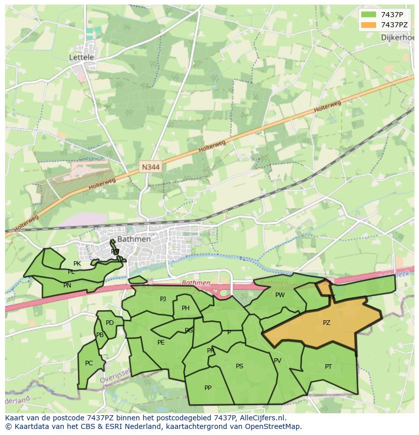 Afbeelding van het postcodegebied 7437 PZ op de kaart.