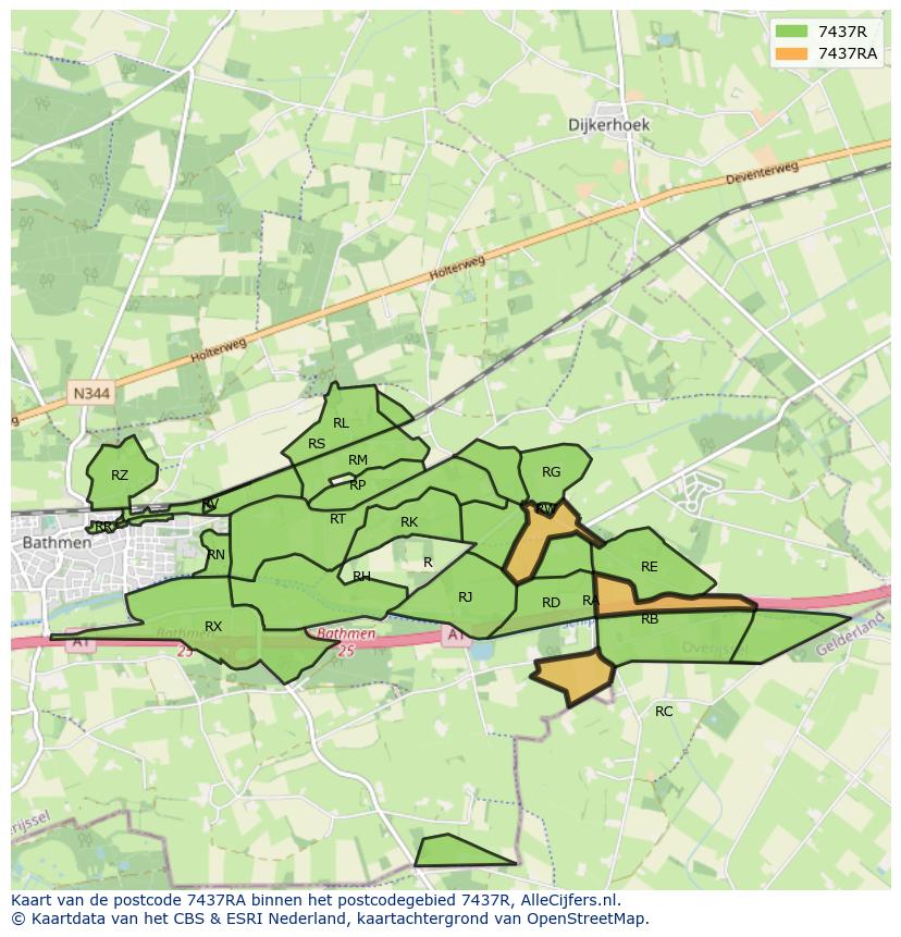 Afbeelding van het postcodegebied 7437 RA op de kaart.