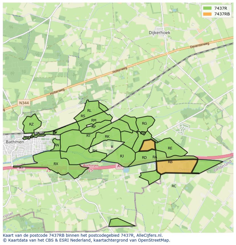 Afbeelding van het postcodegebied 7437 RB op de kaart.