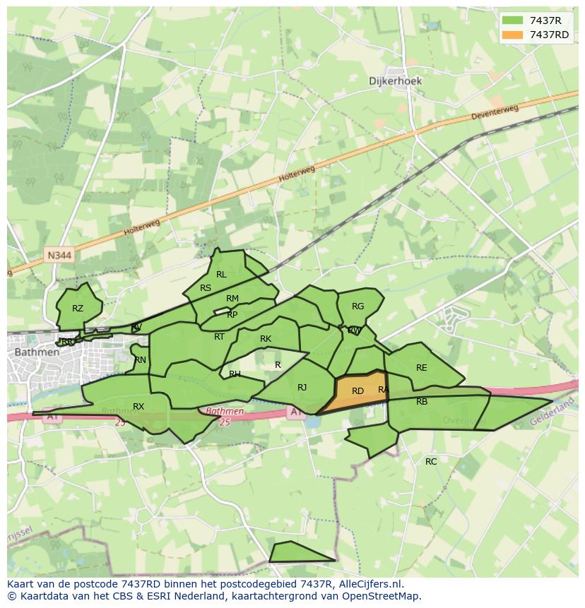 Afbeelding van het postcodegebied 7437 RD op de kaart.