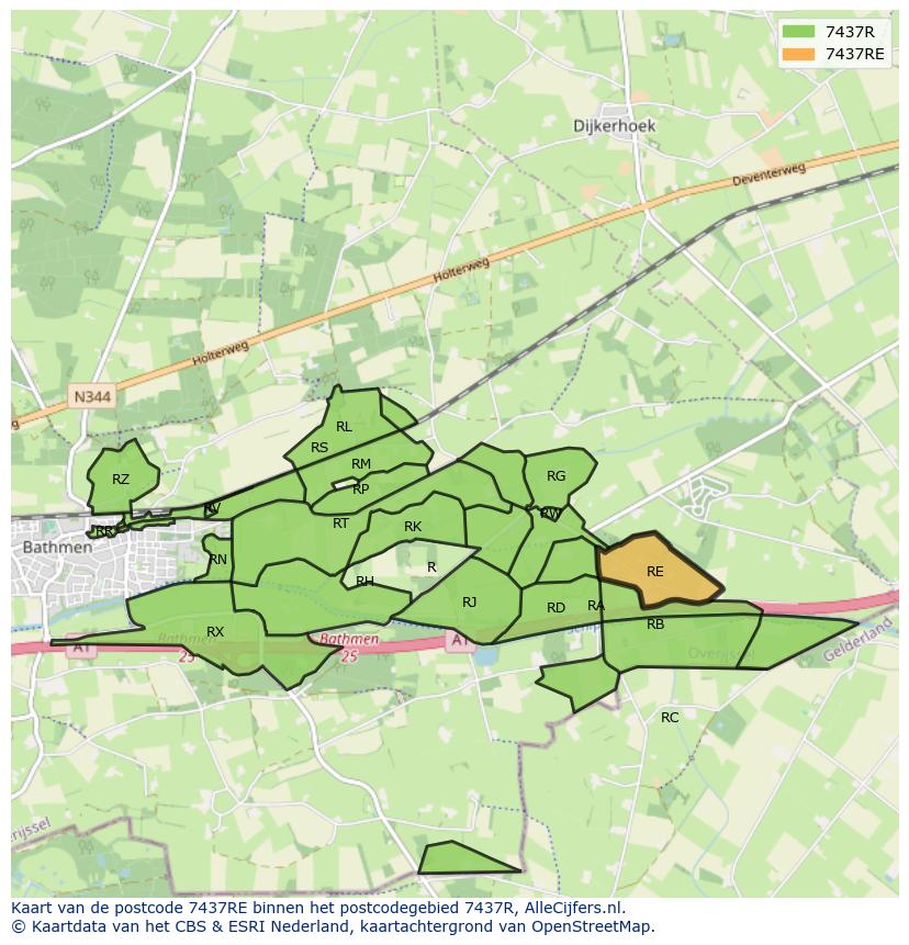 Afbeelding van het postcodegebied 7437 RE op de kaart.