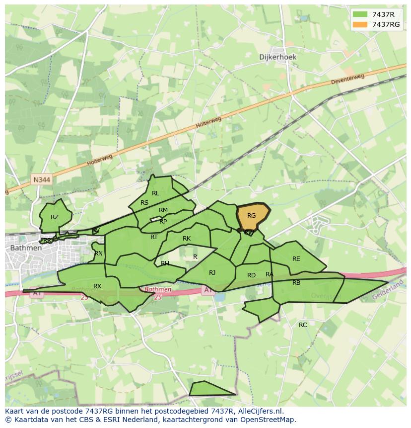 Afbeelding van het postcodegebied 7437 RG op de kaart.