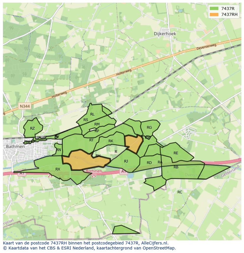 Afbeelding van het postcodegebied 7437 RH op de kaart.