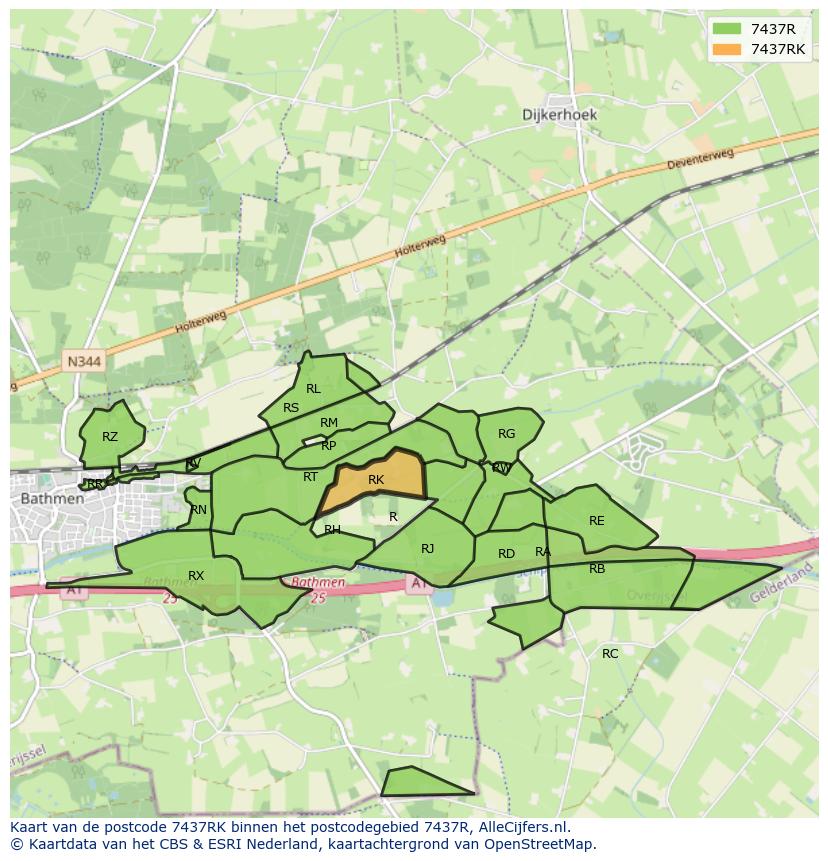 Afbeelding van het postcodegebied 7437 RK op de kaart.