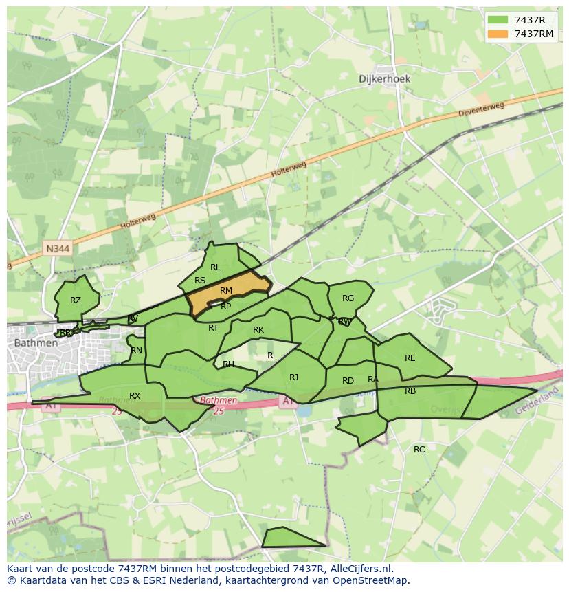 Afbeelding van het postcodegebied 7437 RM op de kaart.