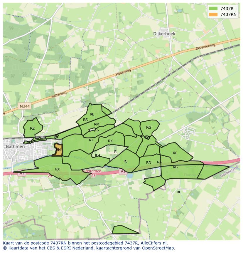 Afbeelding van het postcodegebied 7437 RN op de kaart.
