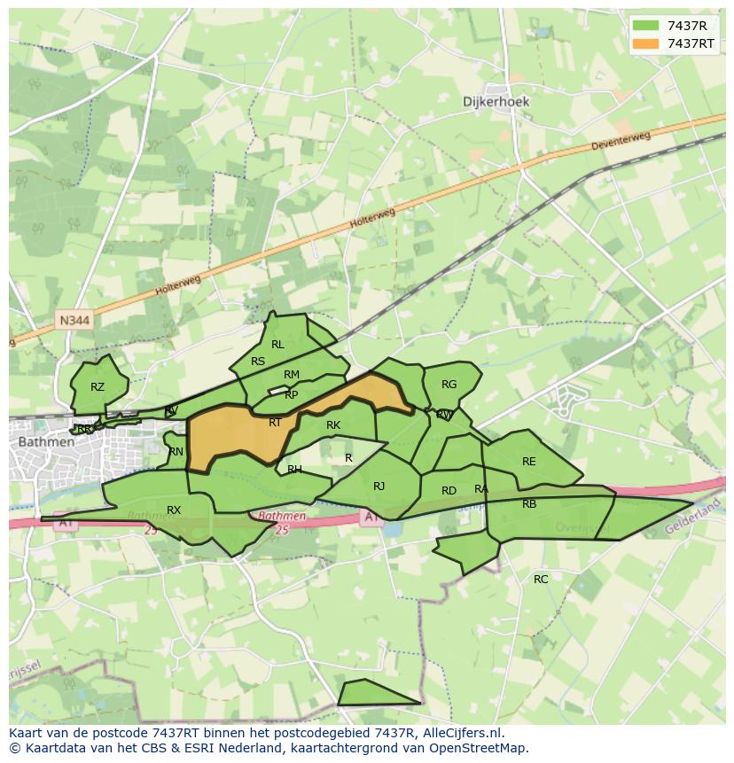 Afbeelding van het postcodegebied 7437 RT op de kaart.