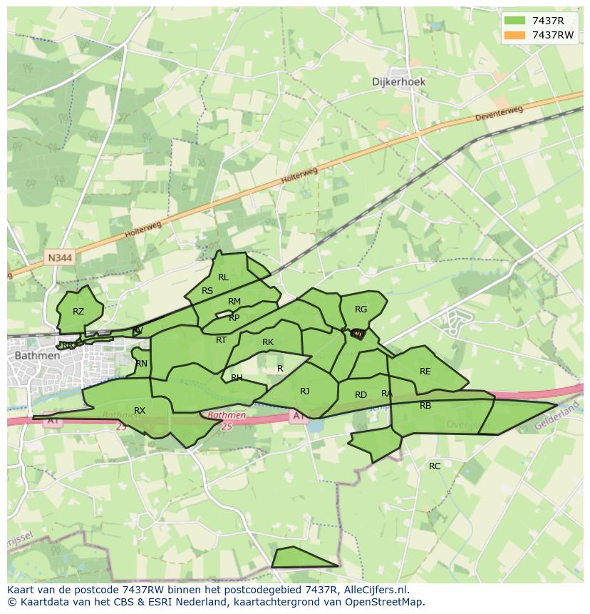 Afbeelding van het postcodegebied 7437 RW op de kaart.