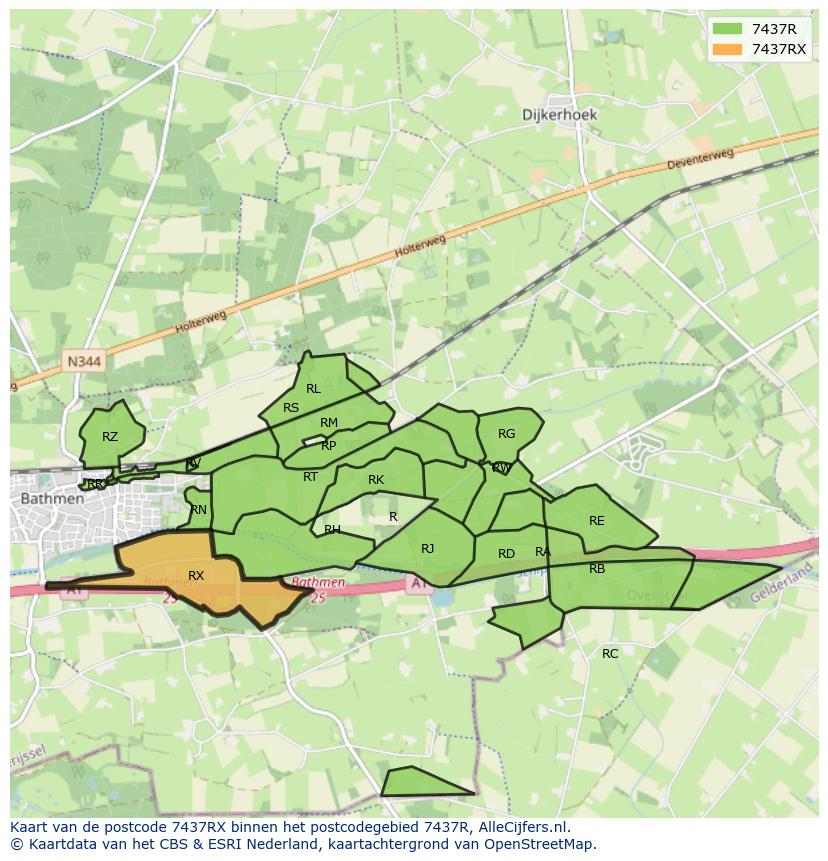 Afbeelding van het postcodegebied 7437 RX op de kaart.