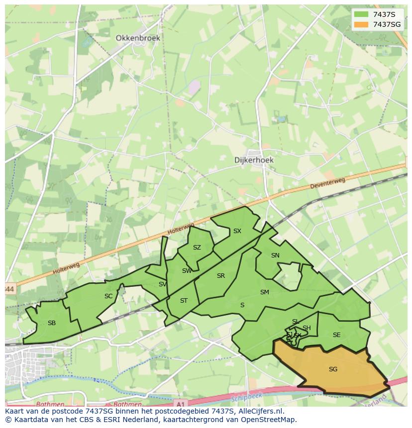 Afbeelding van het postcodegebied 7437 SG op de kaart.