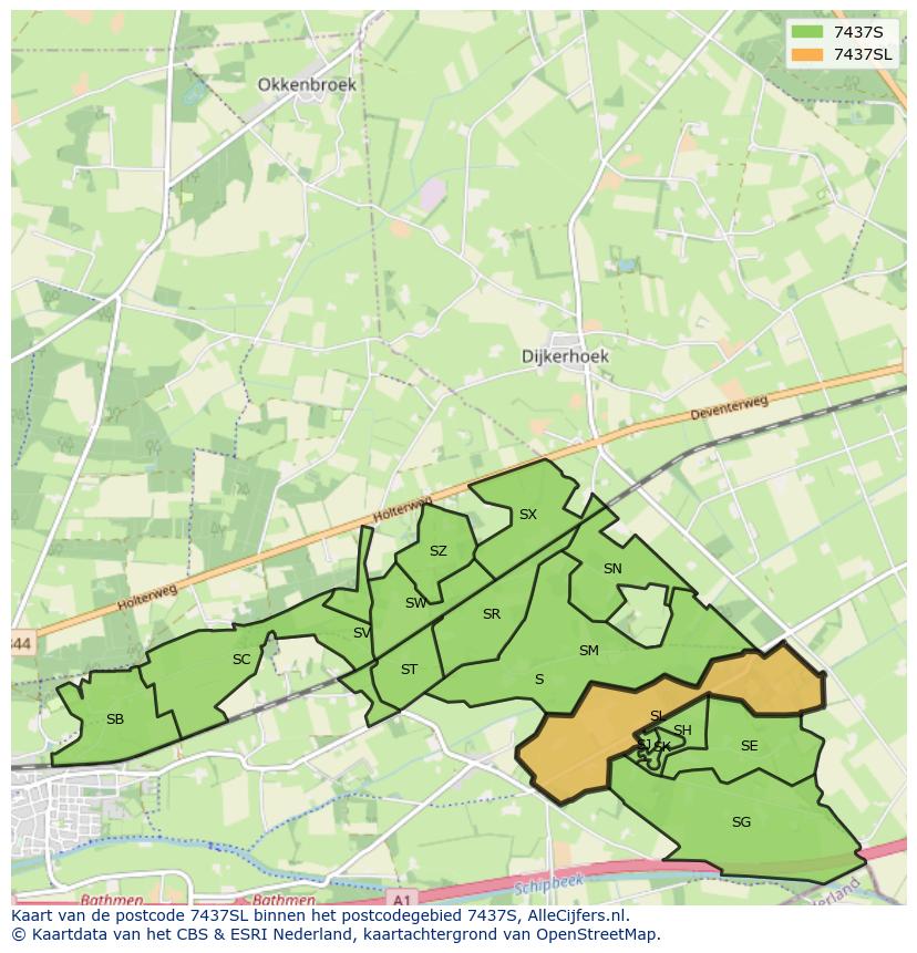 Afbeelding van het postcodegebied 7437 SL op de kaart.