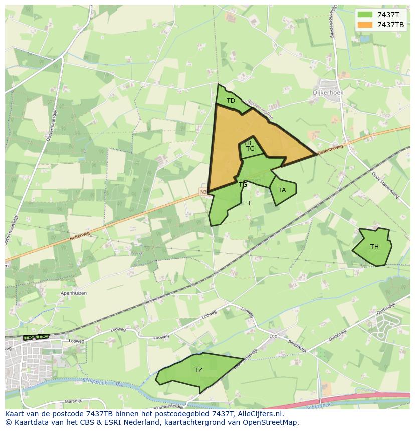 Afbeelding van het postcodegebied 7437 TB op de kaart.