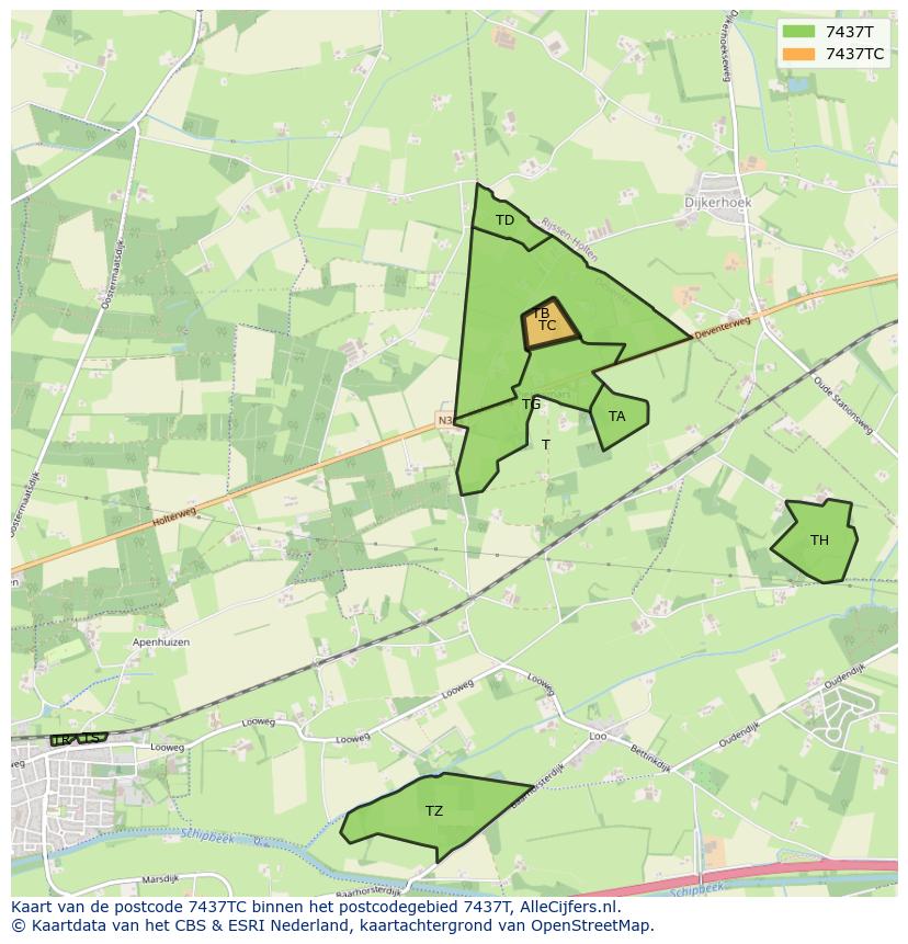 Afbeelding van het postcodegebied 7437 TC op de kaart.