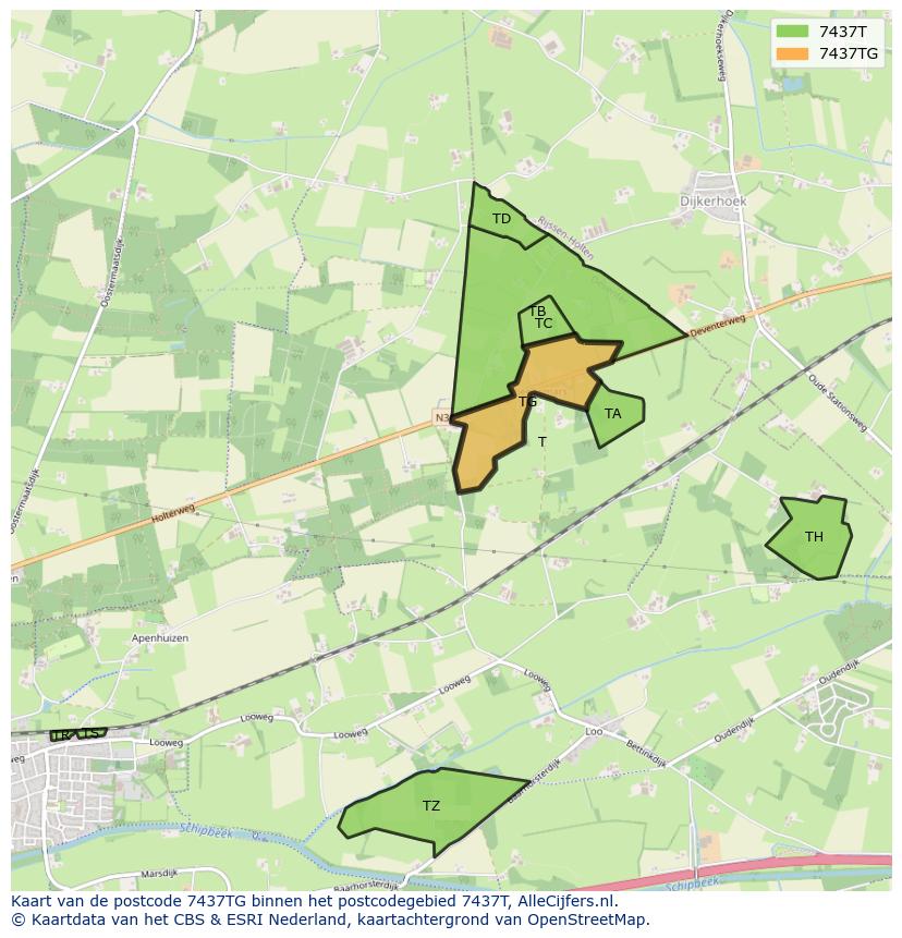 Afbeelding van het postcodegebied 7437 TG op de kaart.