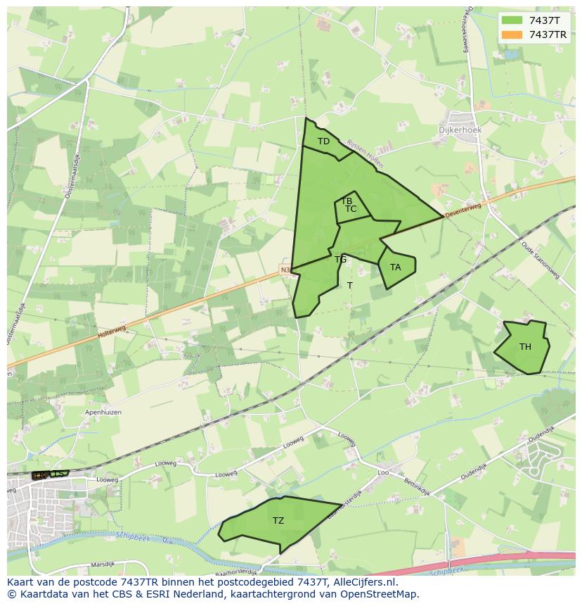 Afbeelding van het postcodegebied 7437 TR op de kaart.