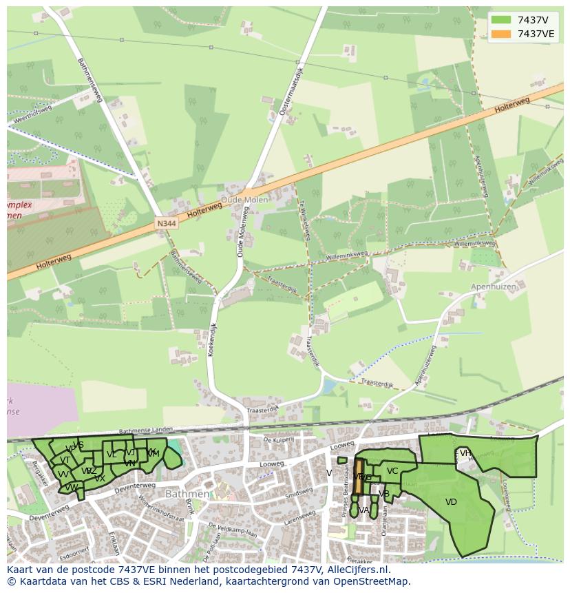 Afbeelding van het postcodegebied 7437 VE op de kaart.