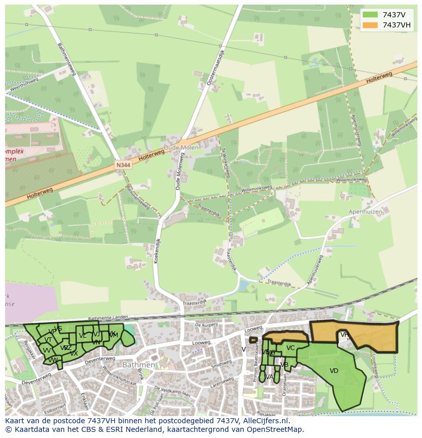 Afbeelding van het postcodegebied 7437 VH op de kaart.