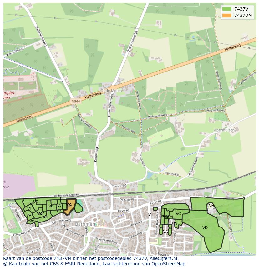 Afbeelding van het postcodegebied 7437 VM op de kaart.