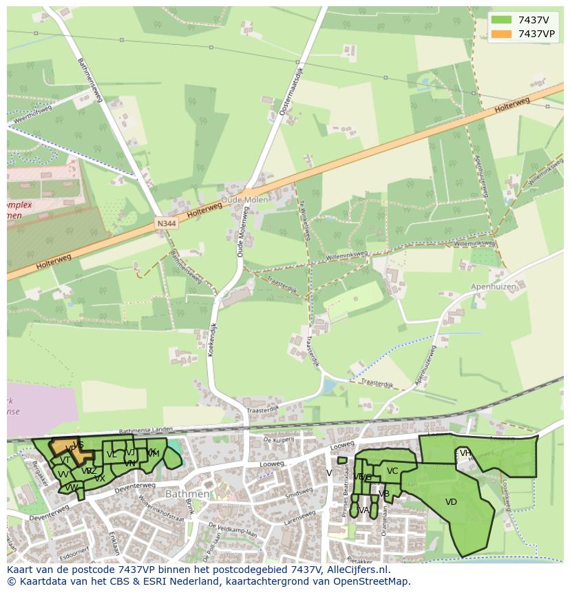 Afbeelding van het postcodegebied 7437 VP op de kaart.