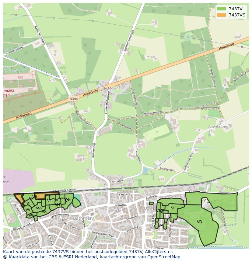 Afbeelding van het postcodegebied 7437 VS op de kaart.
