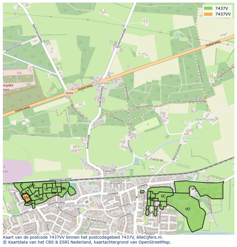 Afbeelding van het postcodegebied 7437 VV op de kaart.