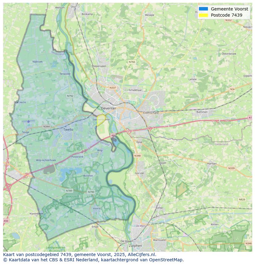 Afbeelding van het postcodegebied 7439 op de kaart.