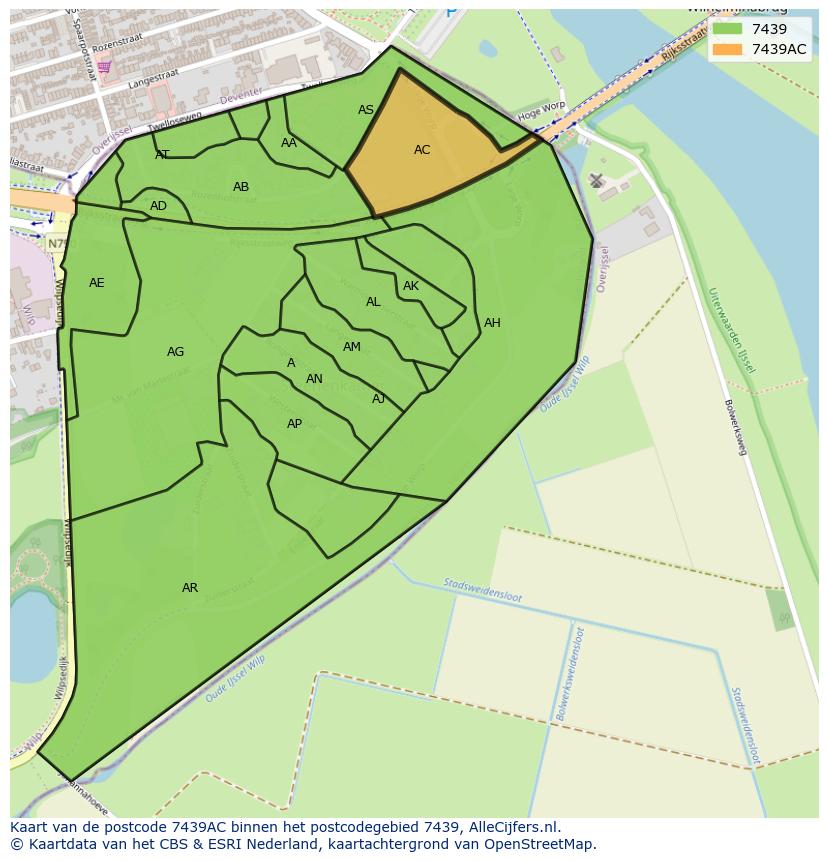 Afbeelding van het postcodegebied 7439 AC op de kaart.