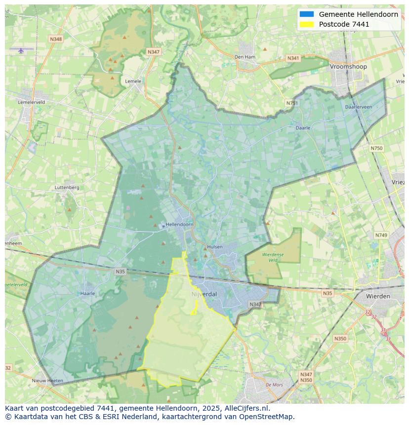 Afbeelding van het postcodegebied 7441 op de kaart.