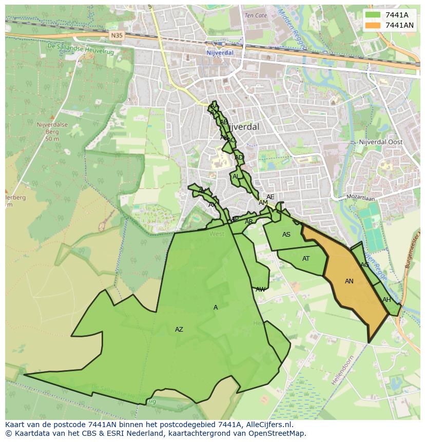 Afbeelding van het postcodegebied 7441 AN op de kaart.