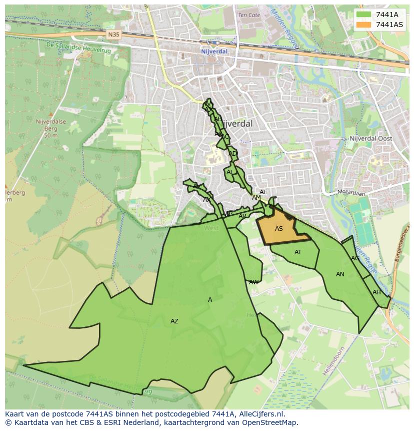 Afbeelding van het postcodegebied 7441 AS op de kaart.