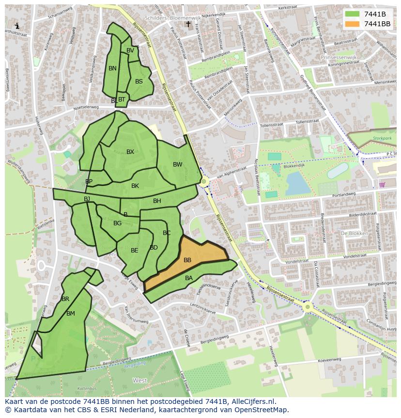 Afbeelding van het postcodegebied 7441 BB op de kaart.