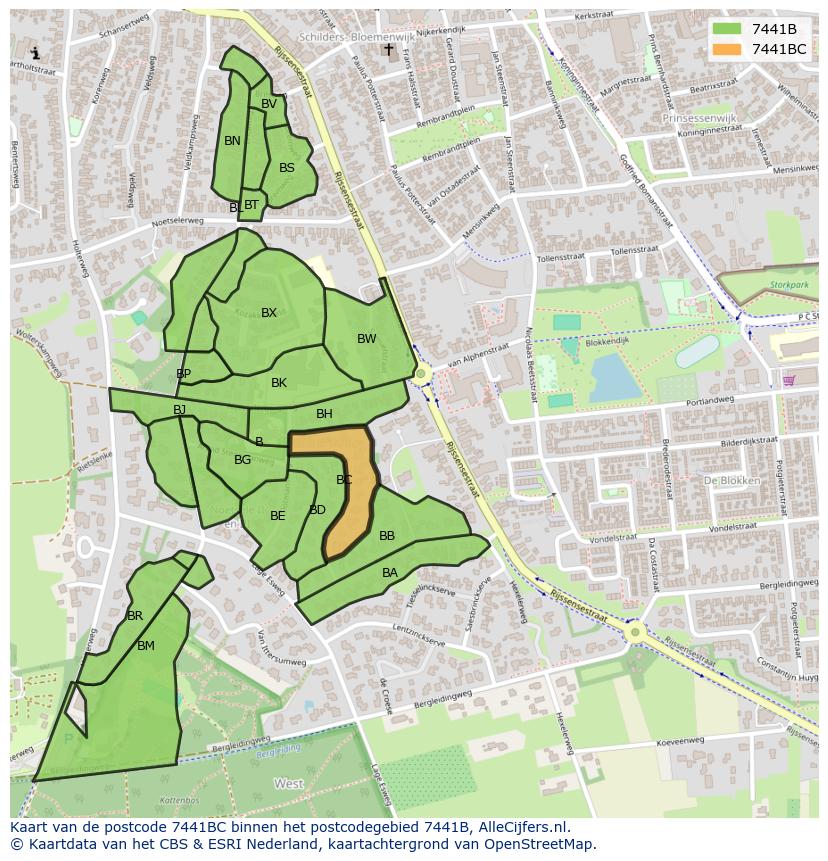 Afbeelding van het postcodegebied 7441 BC op de kaart.