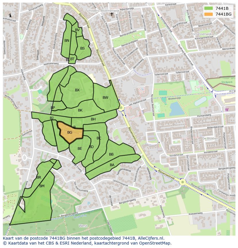 Afbeelding van het postcodegebied 7441 BG op de kaart.