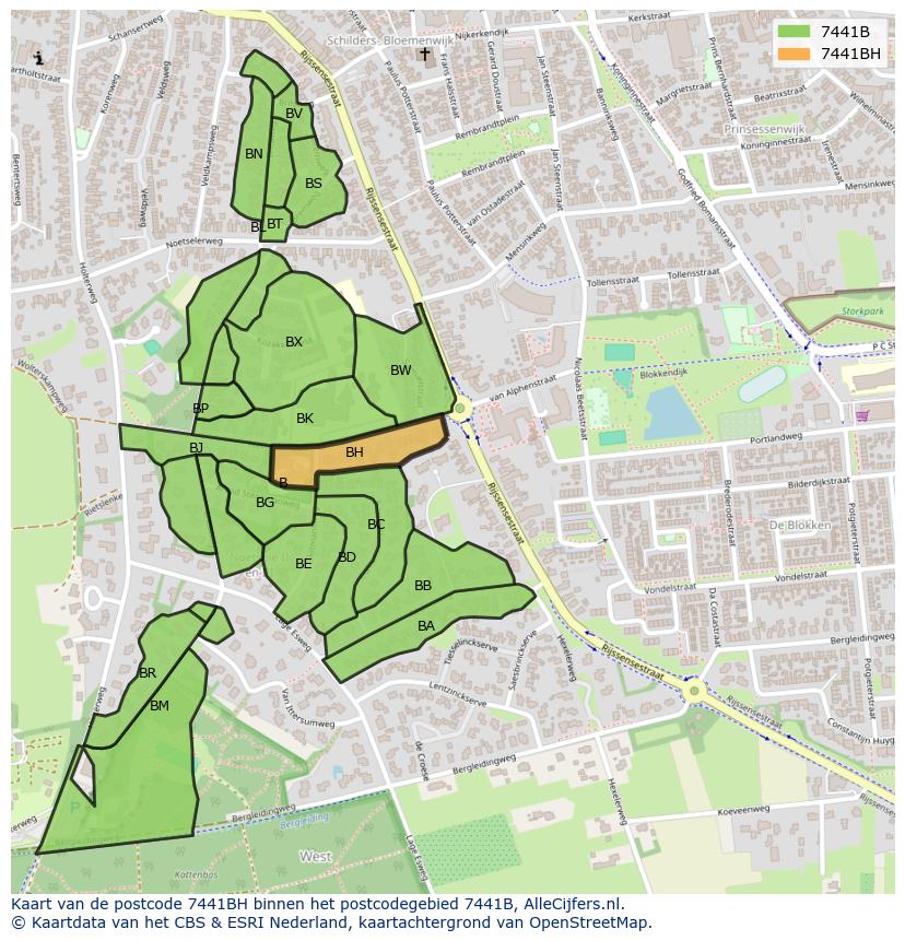 Afbeelding van het postcodegebied 7441 BH op de kaart.