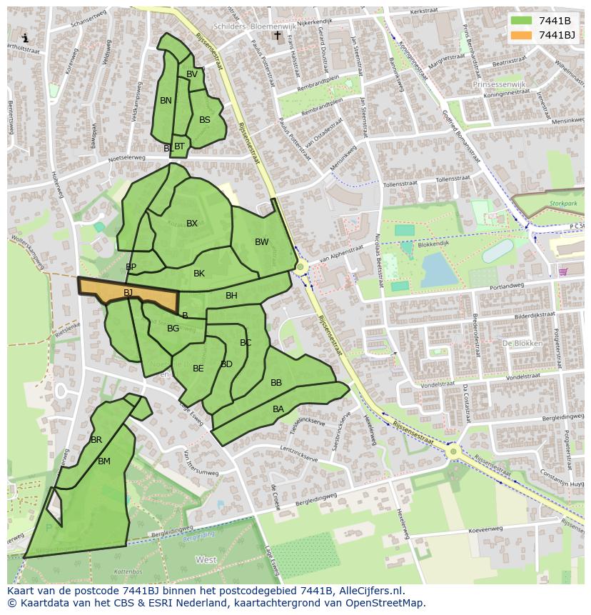 Afbeelding van het postcodegebied 7441 BJ op de kaart.