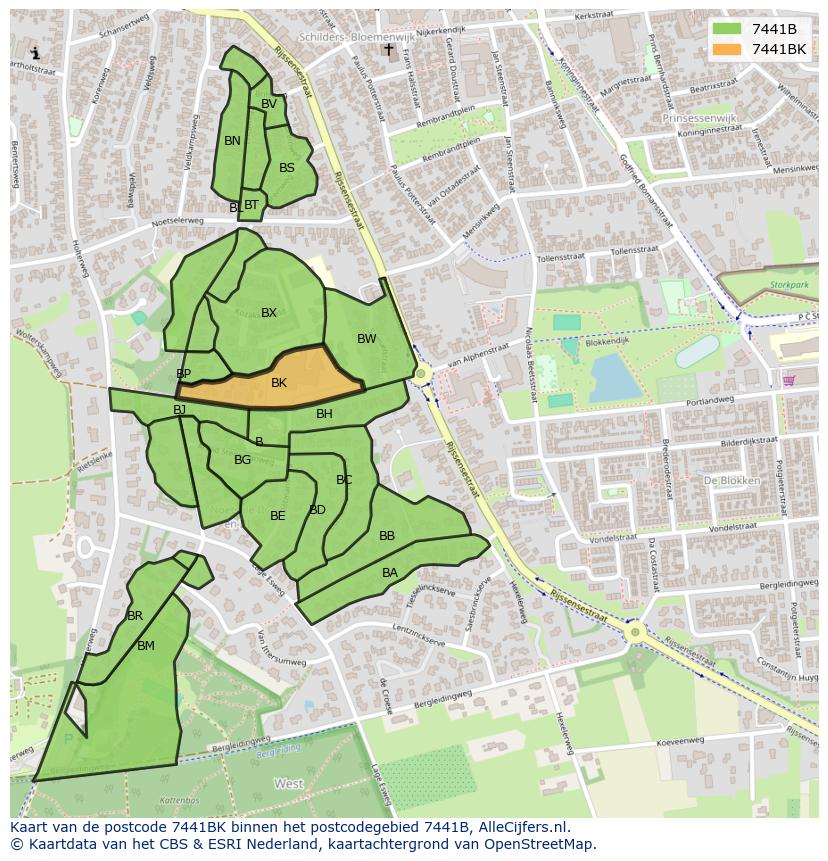 Afbeelding van het postcodegebied 7441 BK op de kaart.