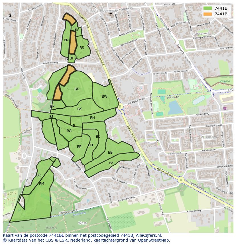 Afbeelding van het postcodegebied 7441 BL op de kaart.