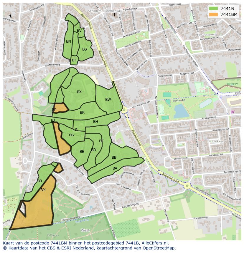 Afbeelding van het postcodegebied 7441 BM op de kaart.