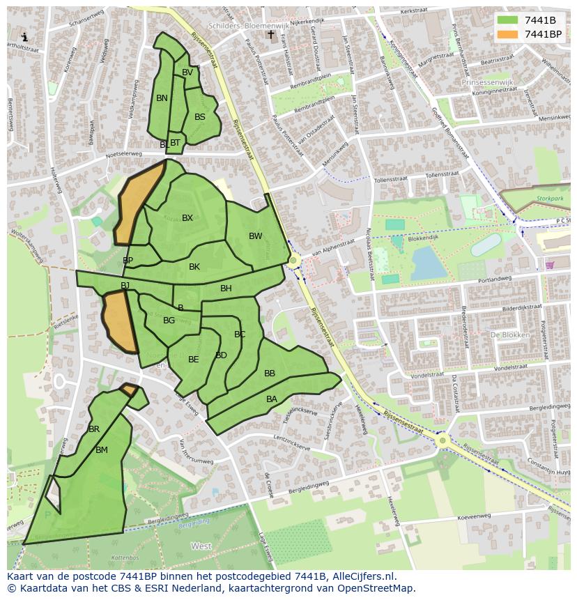 Afbeelding van het postcodegebied 7441 BP op de kaart.