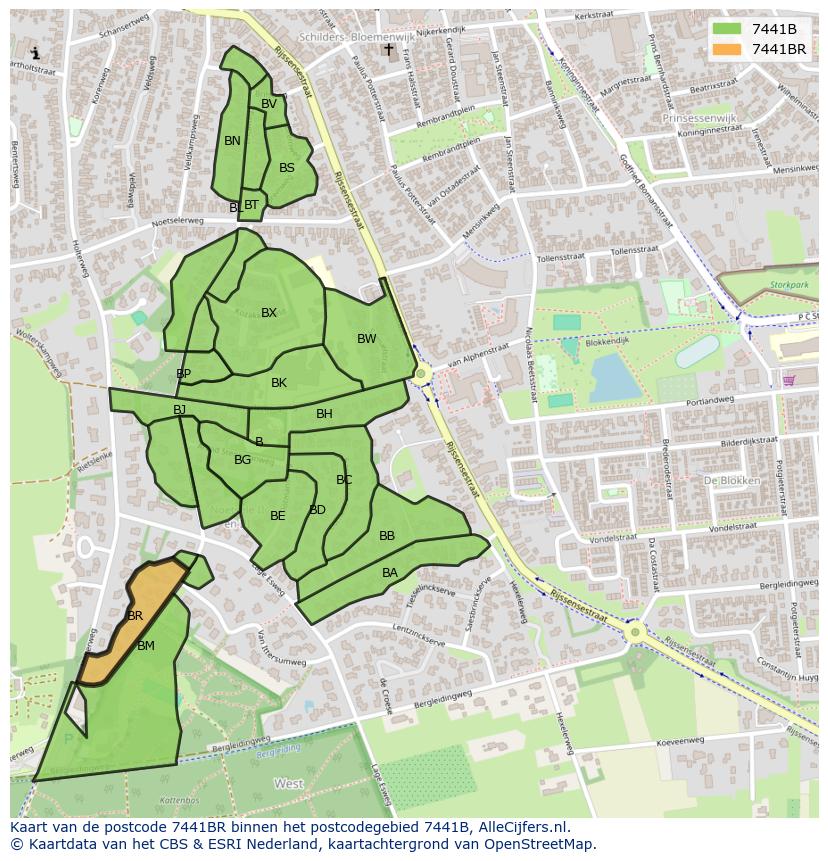 Afbeelding van het postcodegebied 7441 BR op de kaart.