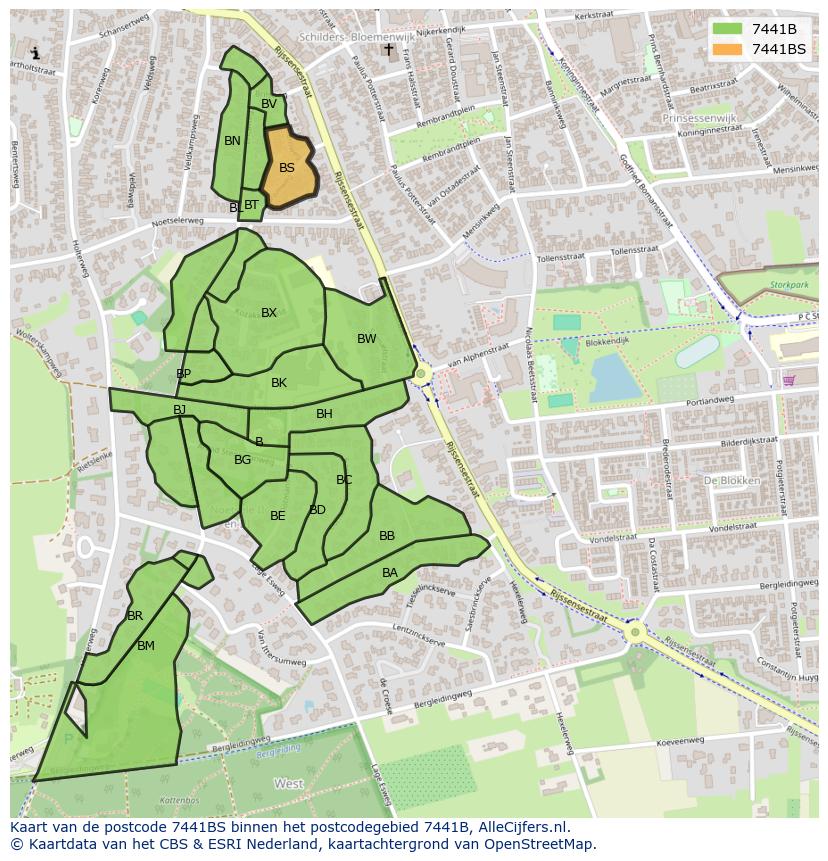 Afbeelding van het postcodegebied 7441 BS op de kaart.