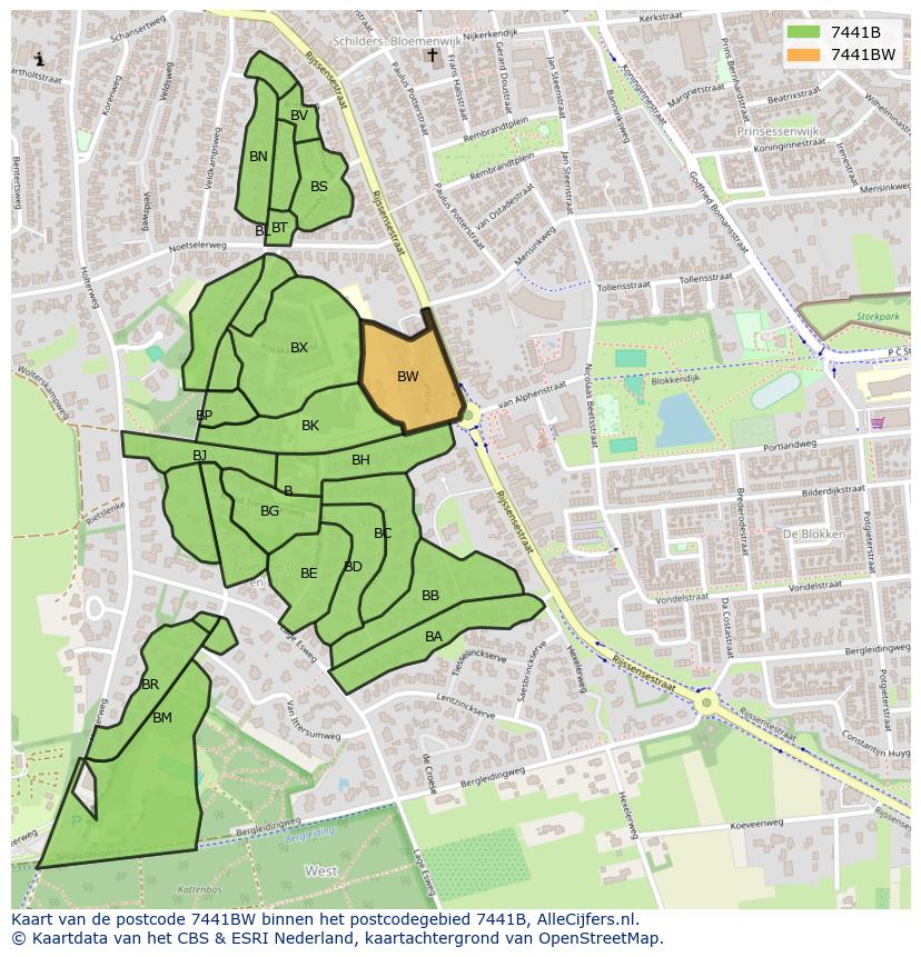 Afbeelding van het postcodegebied 7441 BW op de kaart.