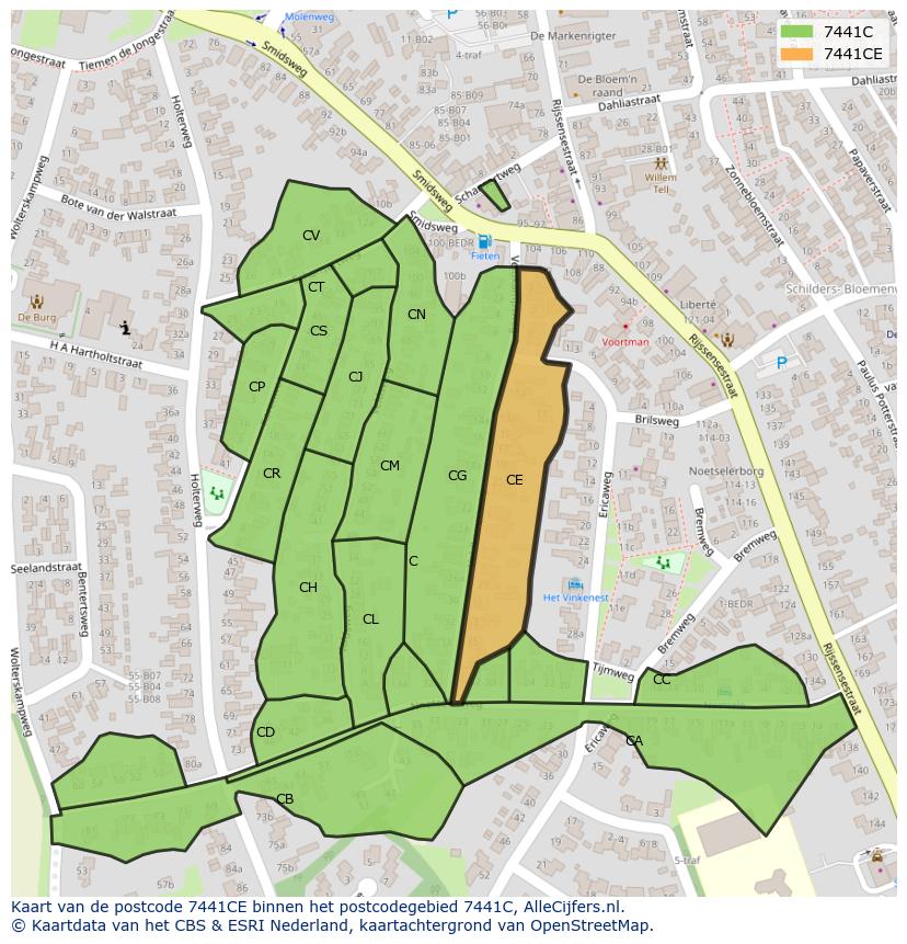 Afbeelding van het postcodegebied 7441 CE op de kaart.