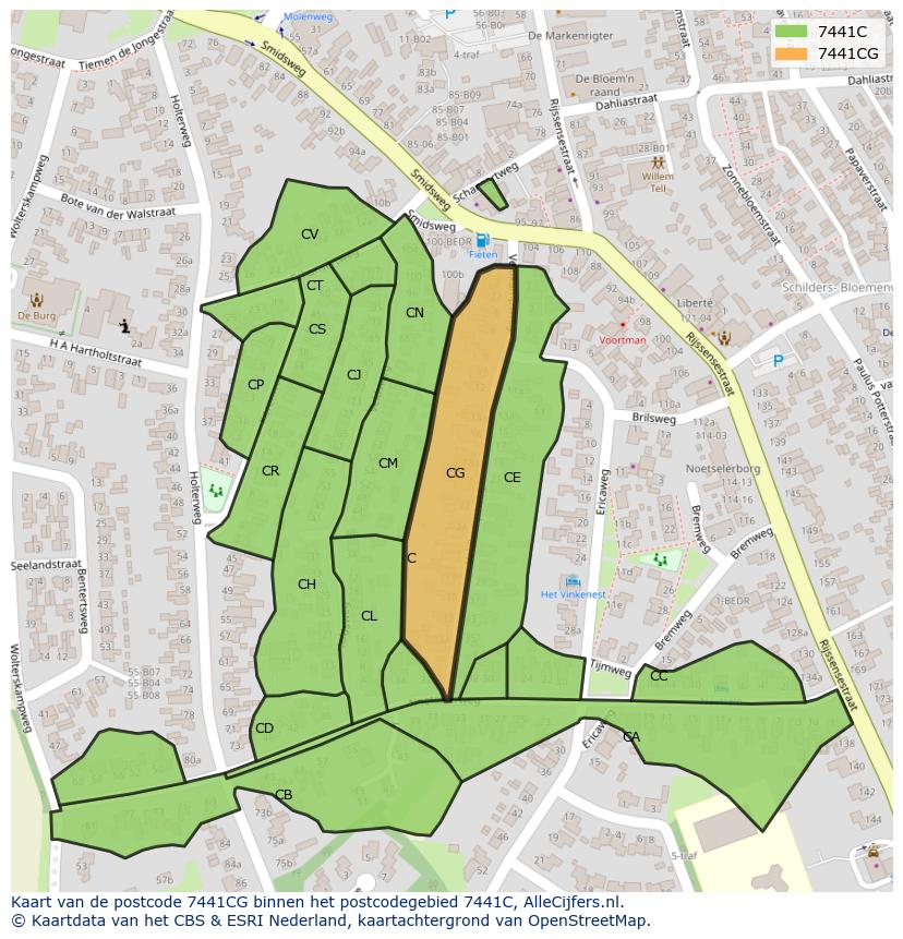 Afbeelding van het postcodegebied 7441 CG op de kaart.