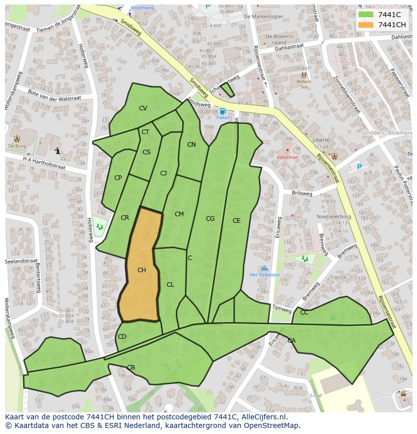 Afbeelding van het postcodegebied 7441 CH op de kaart.