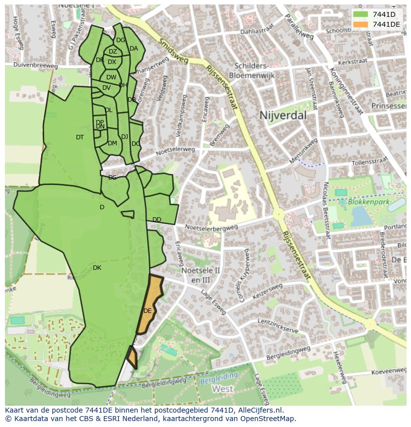Afbeelding van het postcodegebied 7441 DE op de kaart.