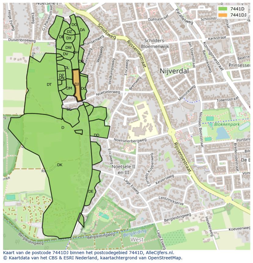 Afbeelding van het postcodegebied 7441 DJ op de kaart.