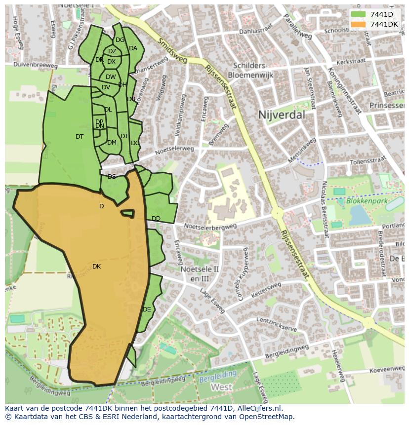 Afbeelding van het postcodegebied 7441 DK op de kaart.