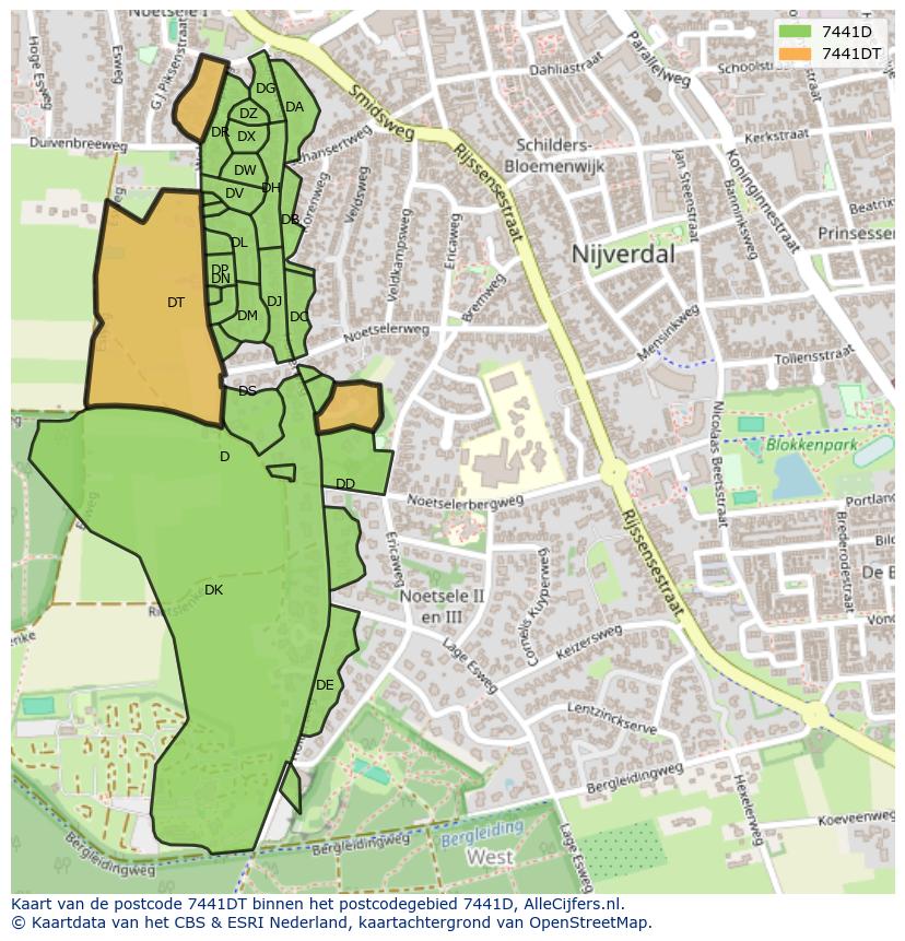 Afbeelding van het postcodegebied 7441 DT op de kaart.