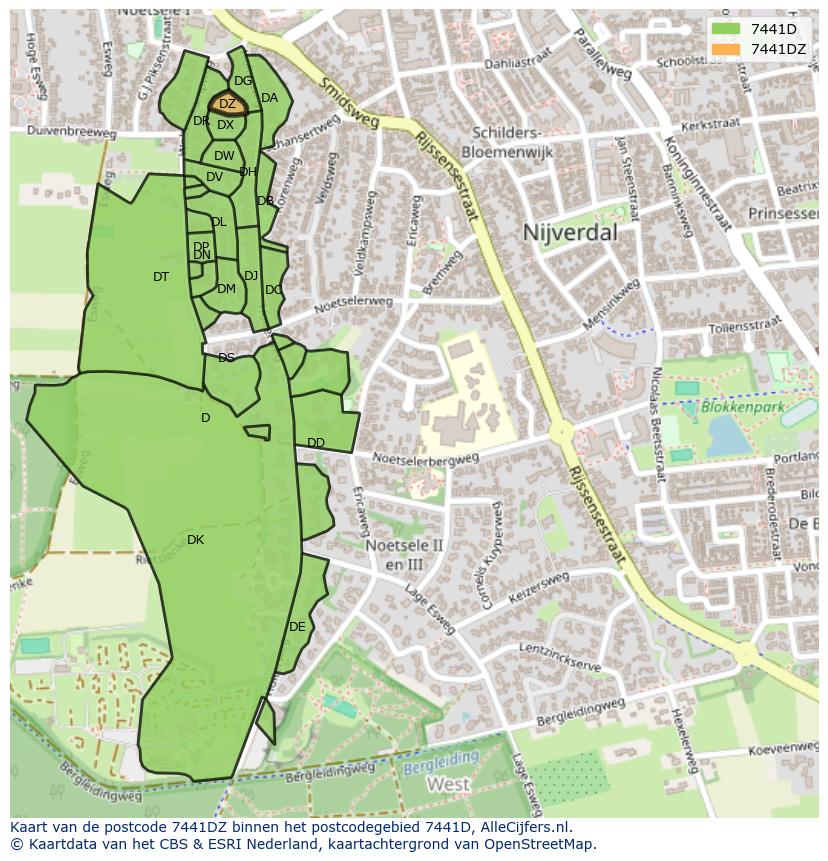 Afbeelding van het postcodegebied 7441 DZ op de kaart.